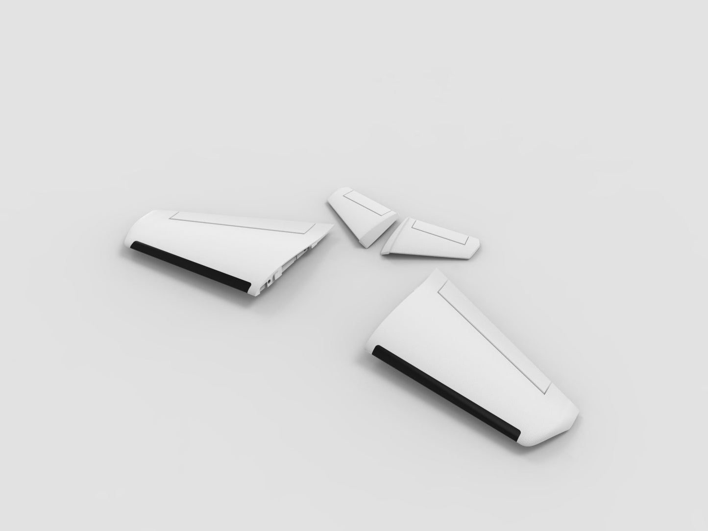 AtomRC Dolphin replacement wing and tail set in white foam, control surface panels