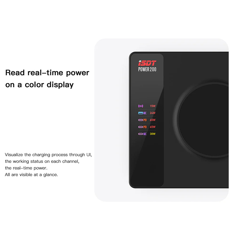 ISDT Power 200 Charger, Visualize the charging process through Ul, the working status on each channel, the real-time