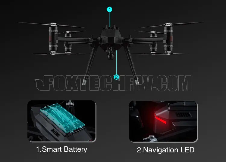 THEA 200MP Octocopter, The Octocopter drone has a smart battery system and navigation LEDs for real-time charging monitoring and tracking.