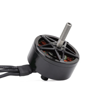 Angled view of MY 4215 motor showing open top frame, copper windings, and lead wires