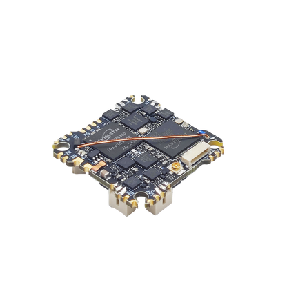 HDZero AIO15 digital AIO flight system board, angled top view with components and connector port