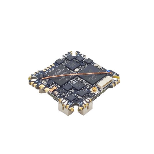 HDZero AIO15 digital AIO flight system board, angled top view with components and connector port