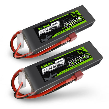 OVONIC 2S LiPo Battery 2200mAh 7.4V 50C 2-pack with Deans T connector and balance lead