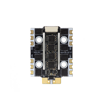 Top view of HGLRC 60A 4in1 Mini 8S 32-bit V1 ESC showing 8-pin connector and control chips