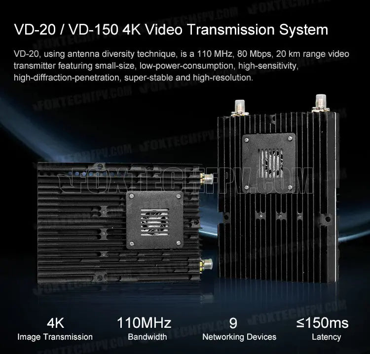 Foxtech VD-150 - 150KM 4K 110MHz Video Transmission System 5 Foxtech VD-150 - 150