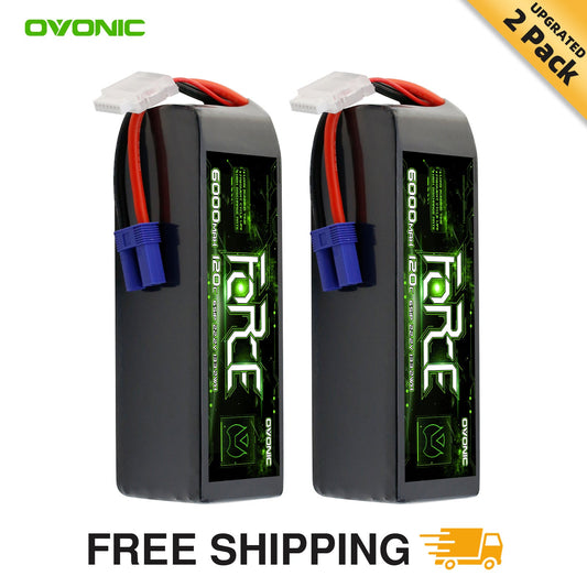 2-Pack Ovonic Force 6S 6000mAh 120C 22.2V LiPo w/ EC5 Plug & Checker for Arrma Outcast, 90mm EDF Jet & Long Flight