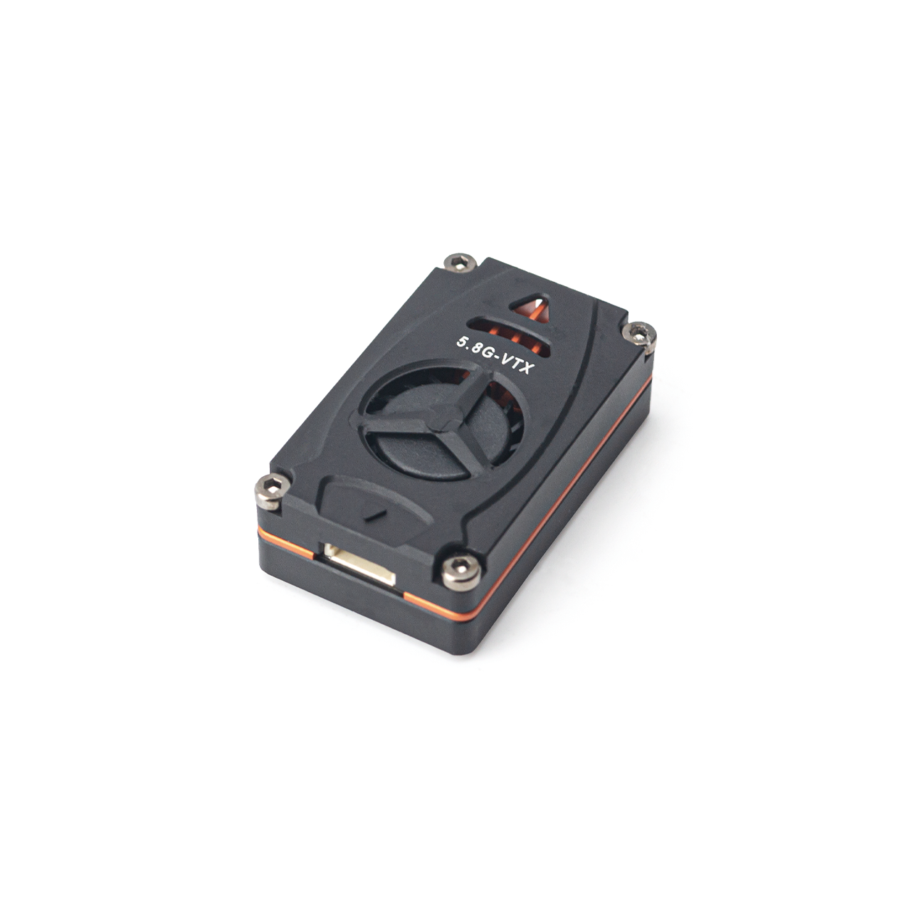 OddityRC 5.8G 3W VTX video transmitter angled view with cooling fan and metal case