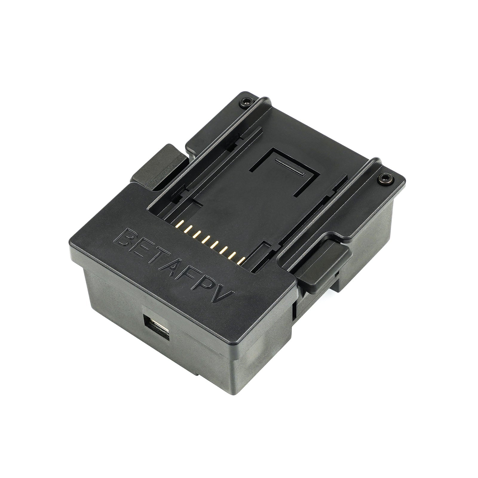 BETAFPV Micro-Nano Module Adapter housing, angled top view with latch rails and contact pins