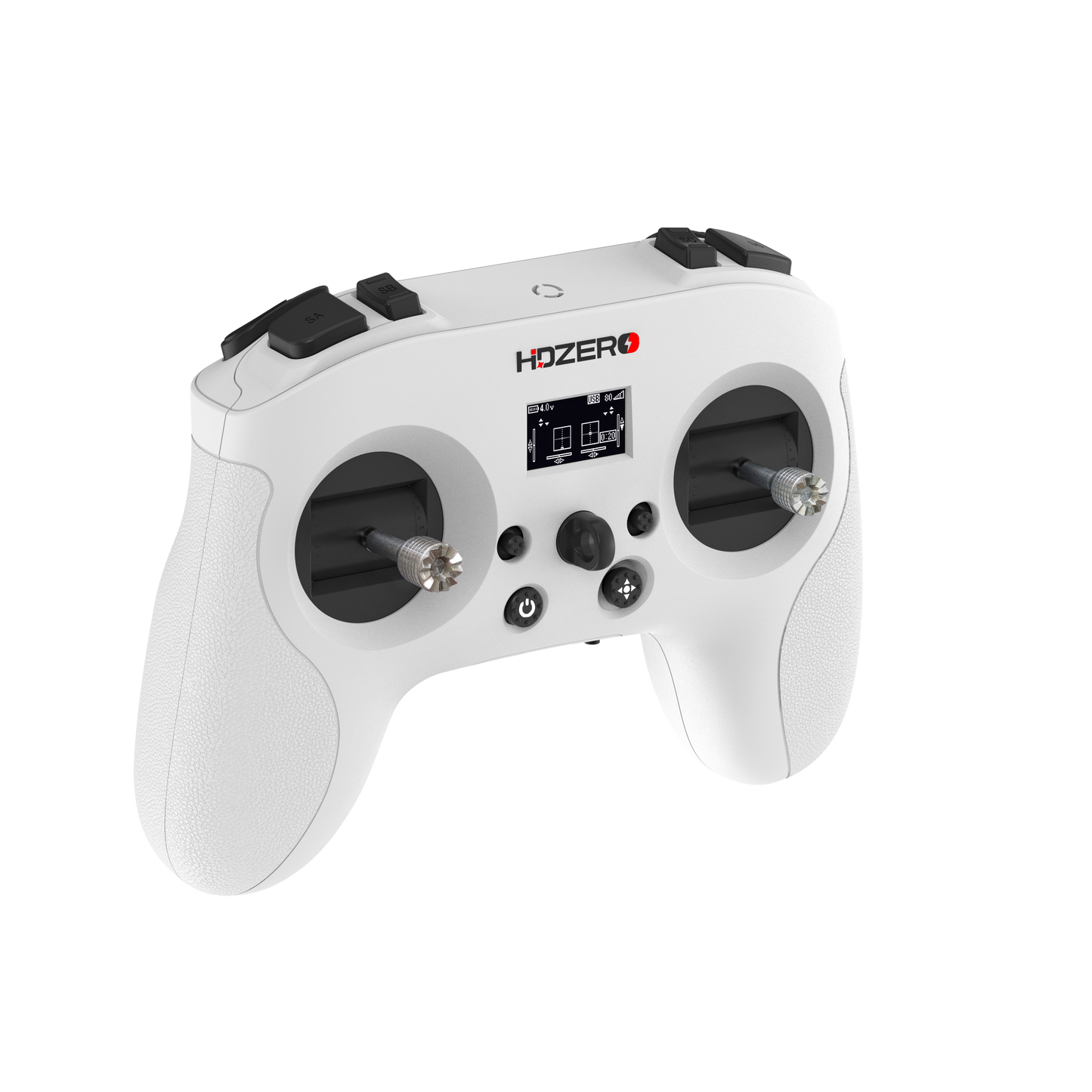 HDZero ELRS 2.4GHz radio transmitter, white controller with 0.96in OLED screen and dual gimbals