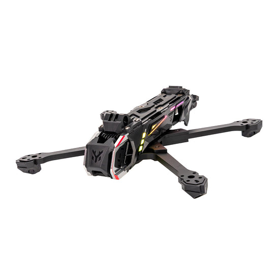 HGLRC Nblade MAX 5-Inch FPV Frame assembled view with carbon fiber arms and LED side lighting