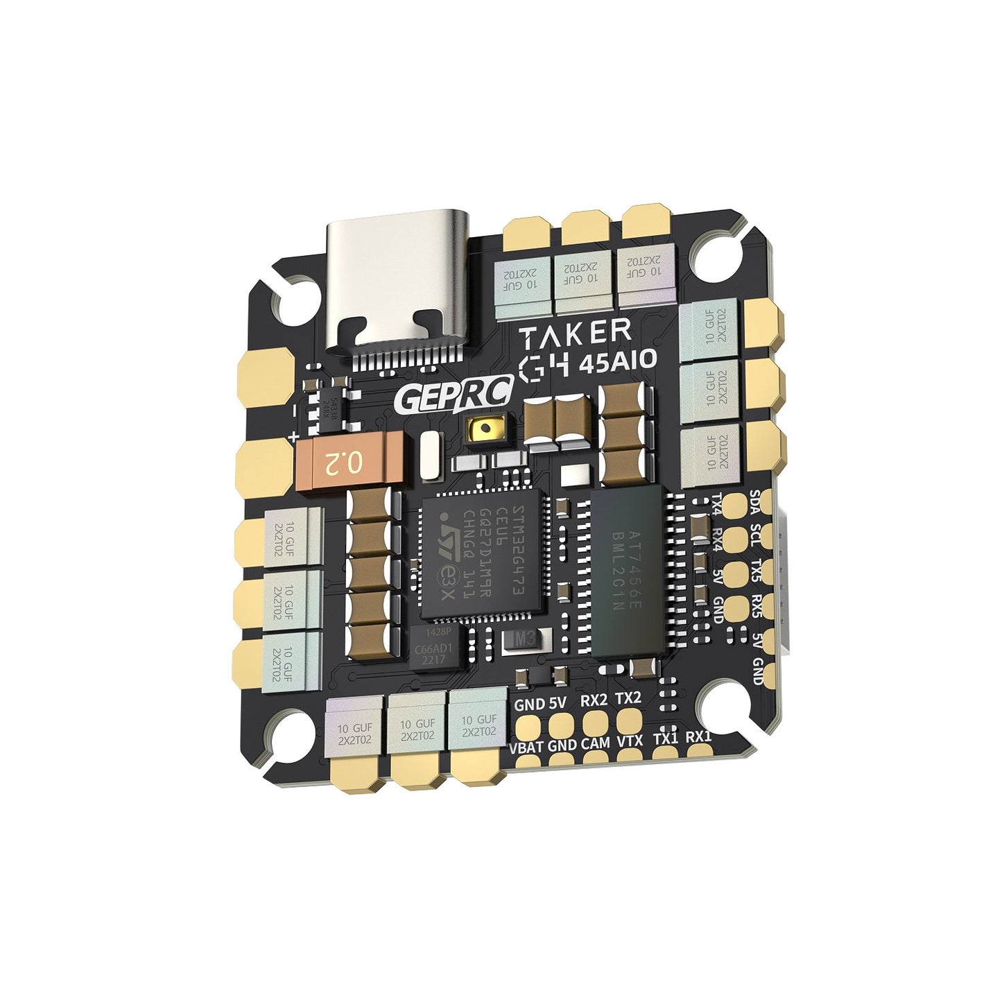 GEPRC TAKER G4 45A 8Bit AIO Flight Controller for FPV Drones - 2–6S, STM32G473, DShot600, 25.5x25.5mm, Betaflight OSD