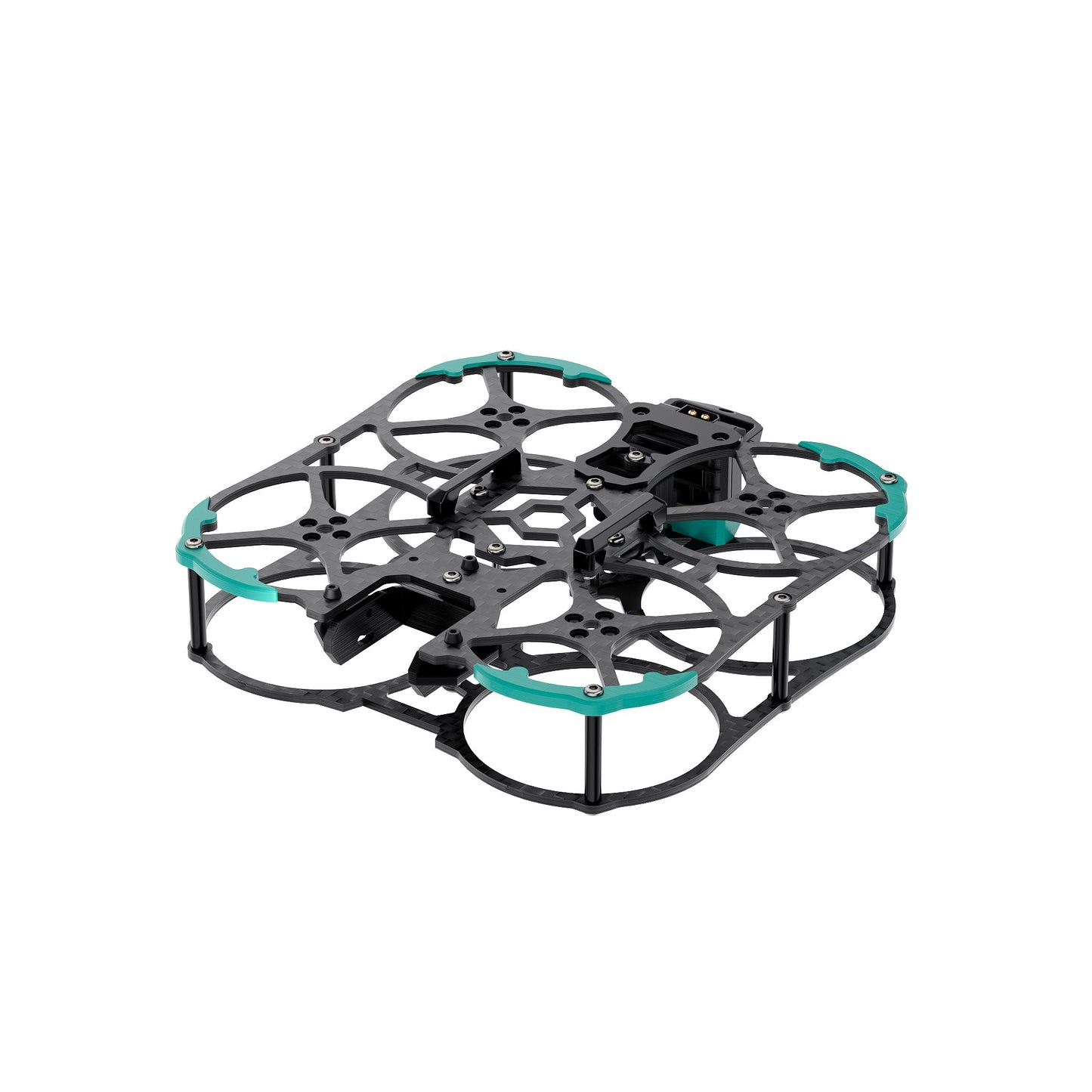 Sub250 Huma20 O3/O4 frame kit assembled with ducts and teal bumpers, angled view