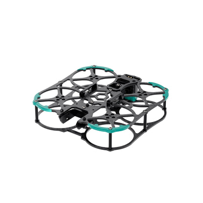 Sub250 Huma20 O3/O4 frame kit assembled with ducts and teal bumpers, angled view