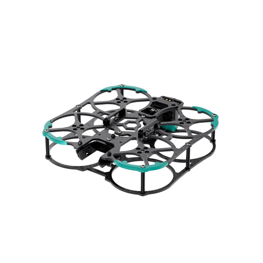 Sub250 Huma20 O3/O4 frame kit assembled with ducts and teal bumpers, angled view