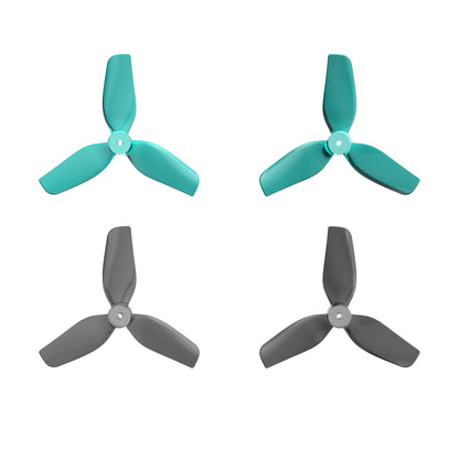 HQ IT31MMX3-PC 31mm 3-blade PC propeller set, teal and gray props shown in CW and CCW pairs