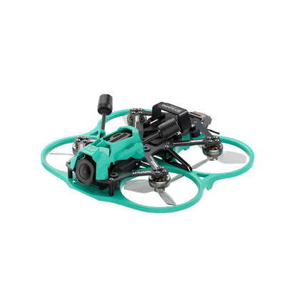 Sub250 DollyFly25 V2 2.5-inch 4S cinewhoop drone, turquoise ducted frame, front camera view