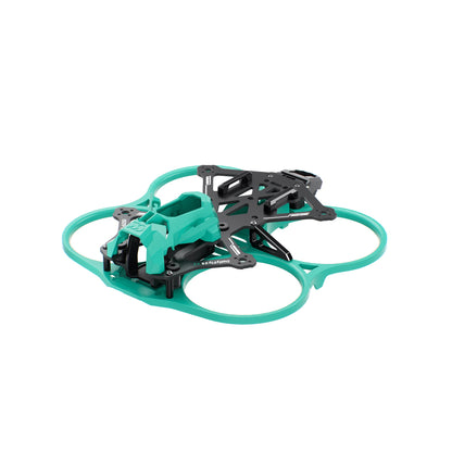 Sub250 DollyFly25 DF25 V2 2.5in FPV frame kit assembled view with teal ducts and camera mount