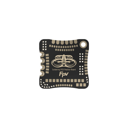 SpeedyBee FPV soldering PCB practice board with multiple solder pads, through-holes, and FPV logo