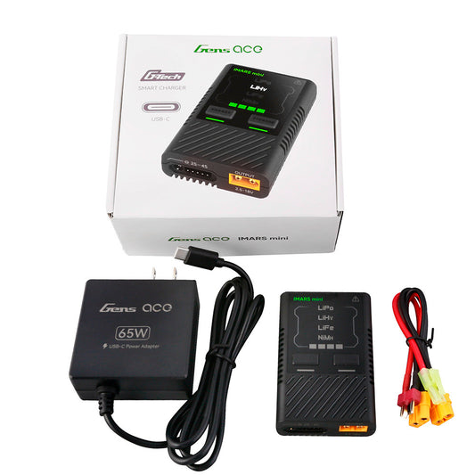 Gens ace iMars mini G-Tech USB-C smart battery charger kit with 65W USB-C power adapter and charge leads