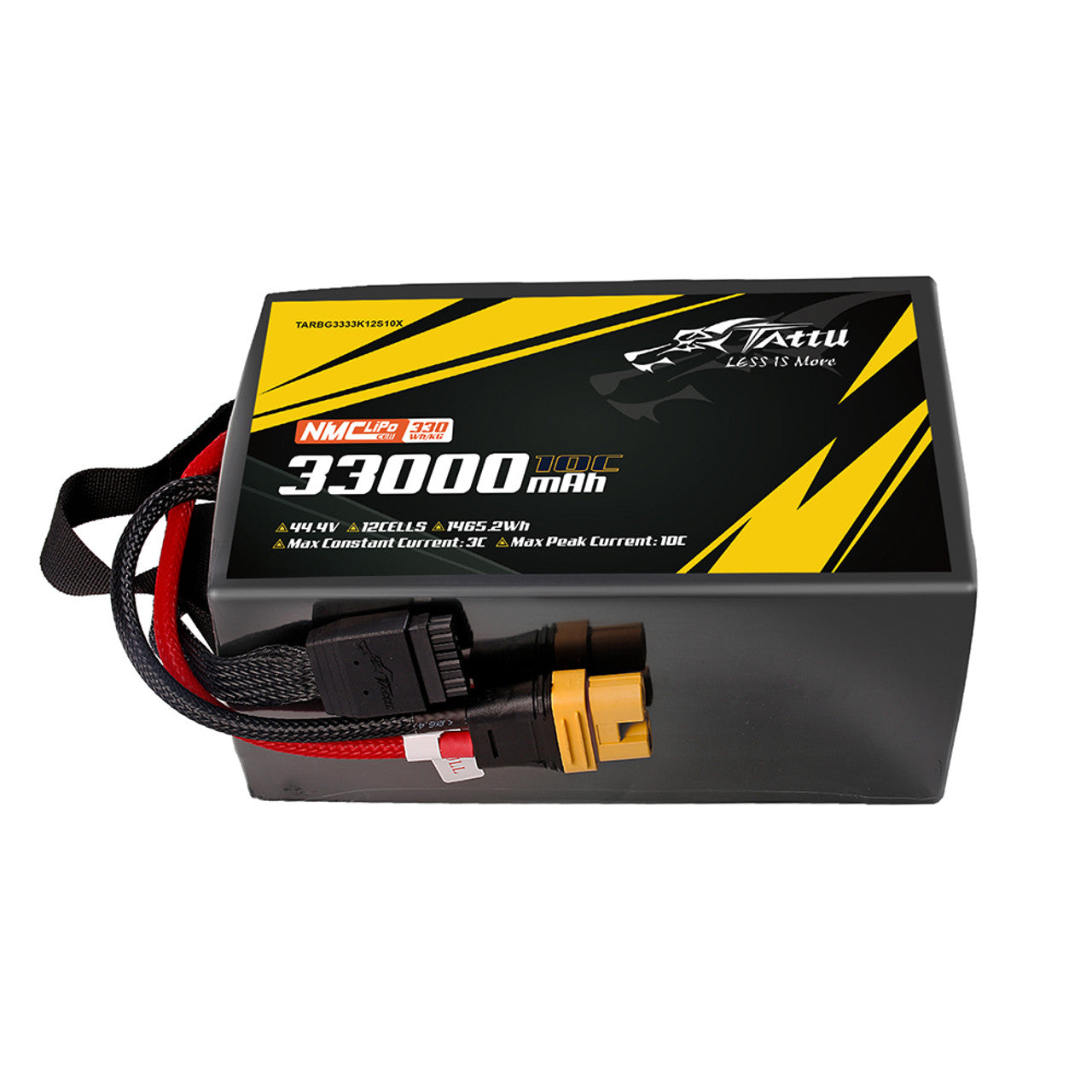 Tattu 33000mAh 12S1P LiPo battery, 44.4V, 1465.2Wh, 3C continuous/10C peak discharge, AS150U-F plug, designed for industrial drones.