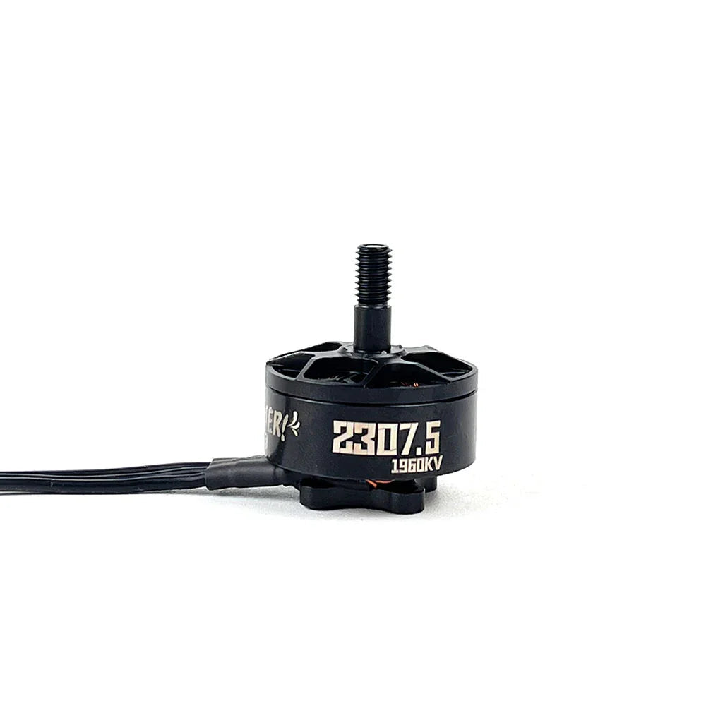 DarwinFPV 2307.5 1960KV brushless FPV motor side view showing cable lead and threaded 5mm shaft