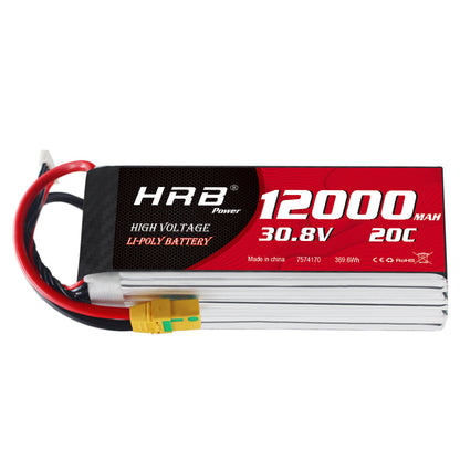 HRB 8S 30.8V 12000mAh HV LiPo battery pack 20C, silver hardcase with yellow main connector