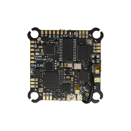 Redfox A1 F4 5A 4in1 1S AIO flight controller board, top side with solder pads and U.FL antenna lead