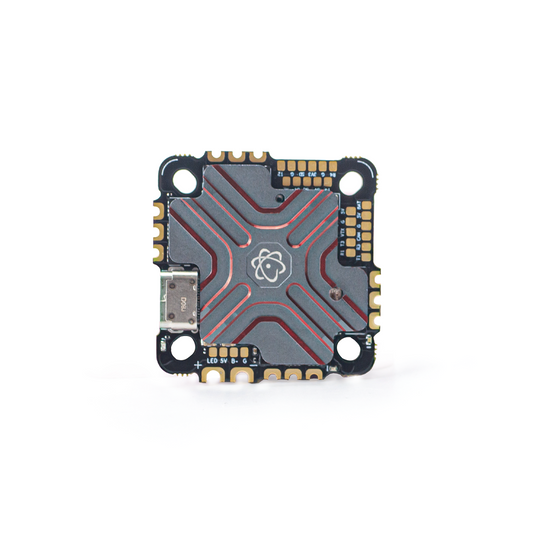 OddityRC F7 40A AIO Flight Controller top view with heatsink cover and USB-C port