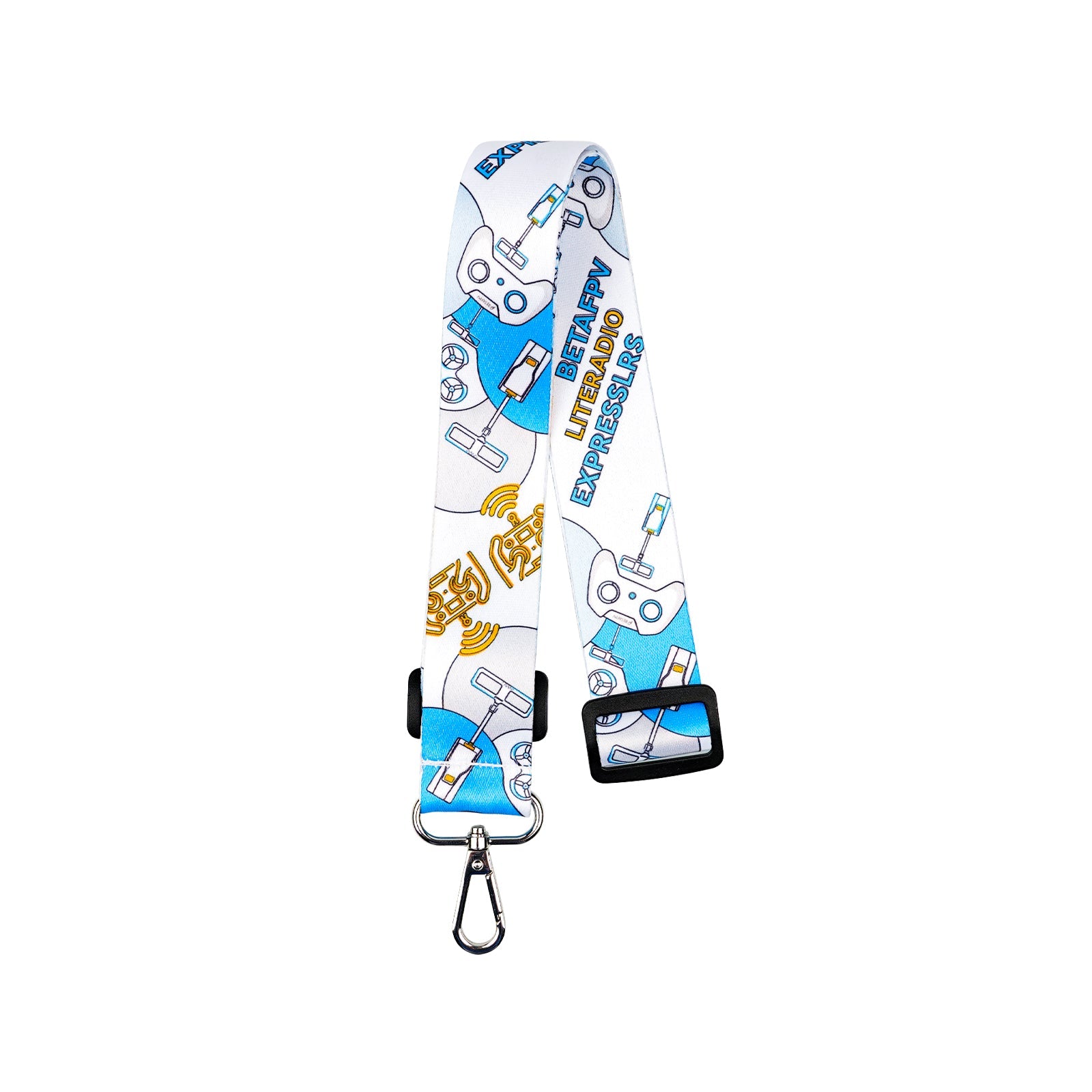 BETAFPV LiteRadio Transmitter neck strap in blue white graphic print with adjustable buckle and metal clip