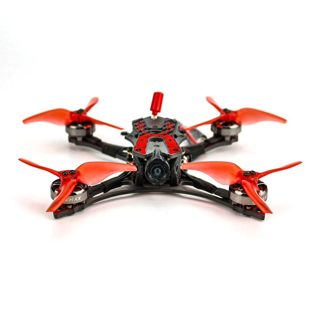 EMAX Hawk Apex 3.5inch FPV drone front view with FPV camera and red propellers