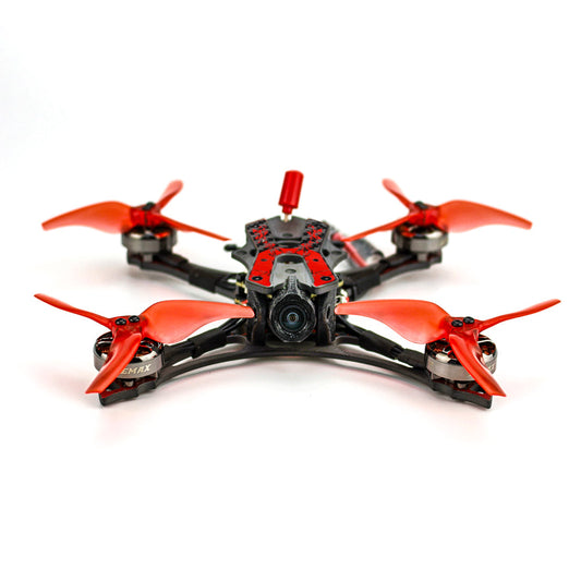 EMAX Hawk Apex 3.5inch FPV drone front view with FPV camera and red propellers