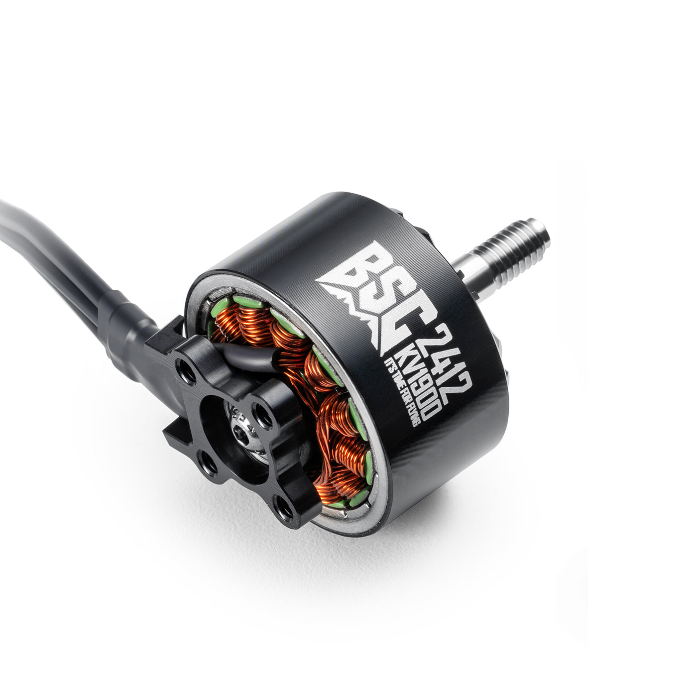 MAD BSC2412 V1.0 1900KV brushless FPV drone motor with black housing, copper windings, and threaded shaft