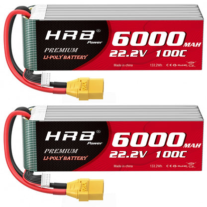 HRB 2PCS 6S 22.2V 6000mAh 100C LiPo Battery set with yellow XT90 connectors