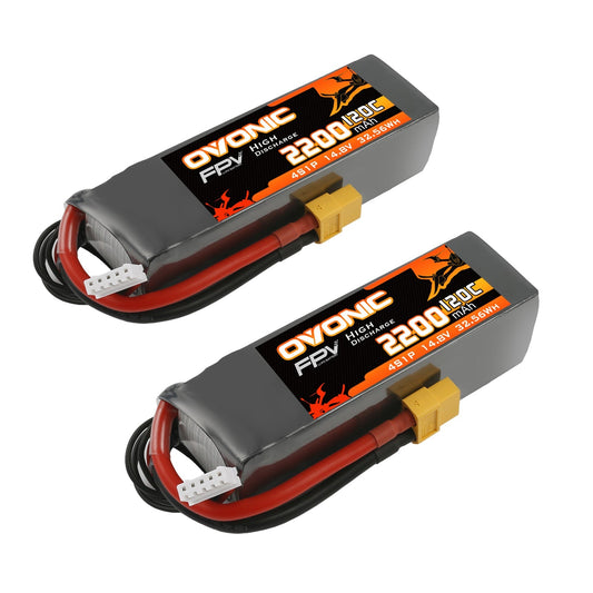 Ovonic 120C 4S 2200mAh 14.8V LiPo battery pack set of two with XT60 plug and balance lead