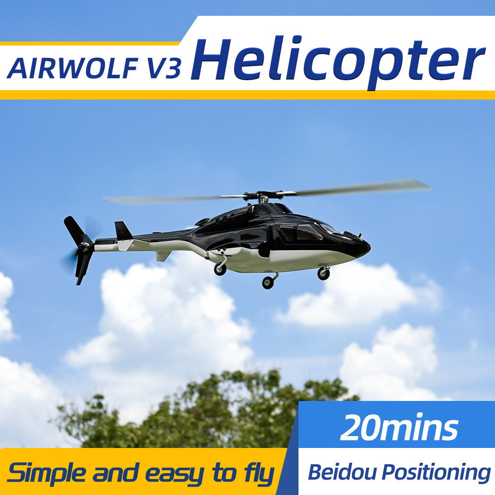 Flywing Airwolf V3 RC Helicopter, AIRWOLF V3: 20-min flight, GPS/Beidou positioning, brushless motor, easy-to-fly, stable helicopter.