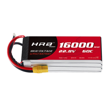 HRB 6S 22.8V 16000mAh 60C LiPo battery pack with XT90S connector and balance lead