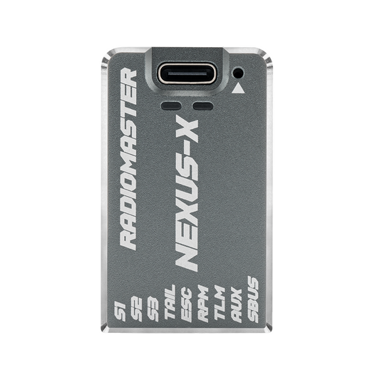 RadioMaster NEXUS-X Helicopter Flight Controller main unit, top view with USB-C port