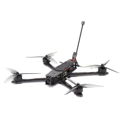 HGLRC MY7 7-Inch FPV drone on white background, angled view with long antenna and four props