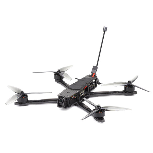 HGLRC MY7 7-Inch FPV drone on white background, angled view with long antenna and four props