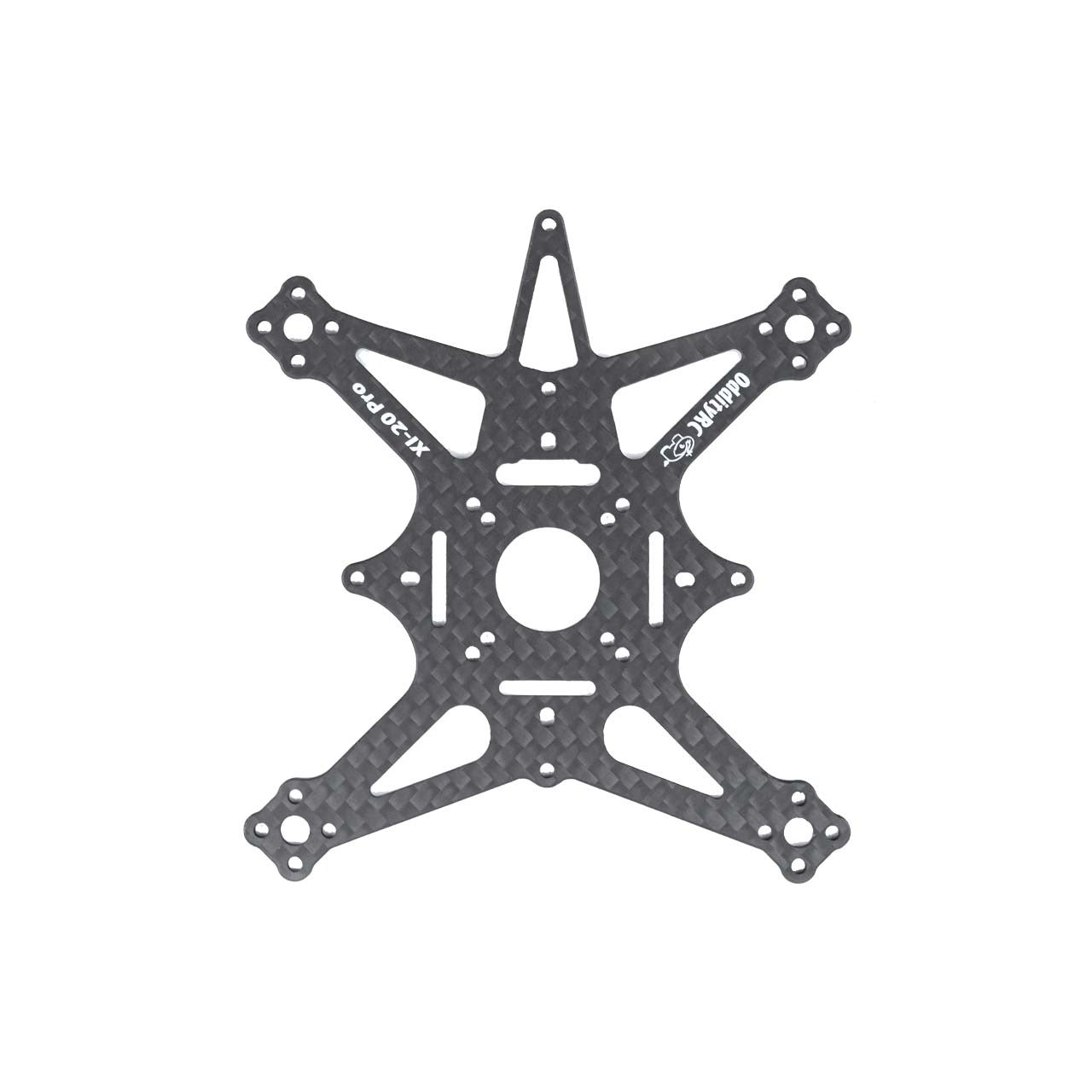OddityRC XI20 Pro carbon fiber frame plate, X layout with center camera/battery cutouts
