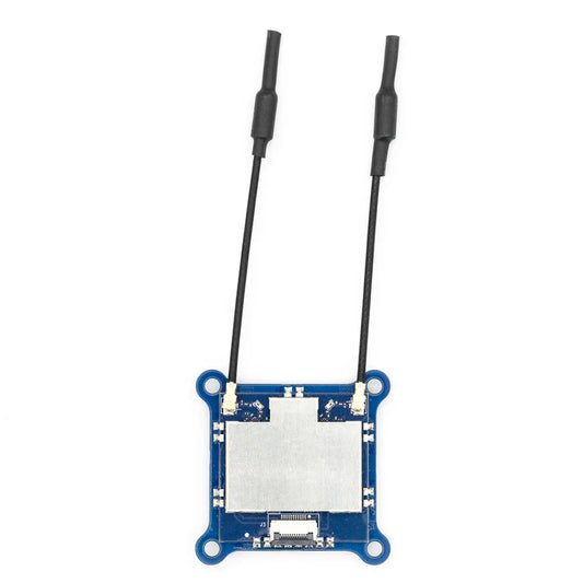 EMAX Wyvern Link OpenIPC FPV VTX module, top view with dual antenna leads and board connector