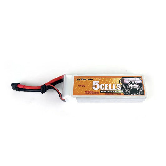DarwinFPV 5S 3200mAh 18.5V 110C LiPo battery pack with 5-cells label and leads