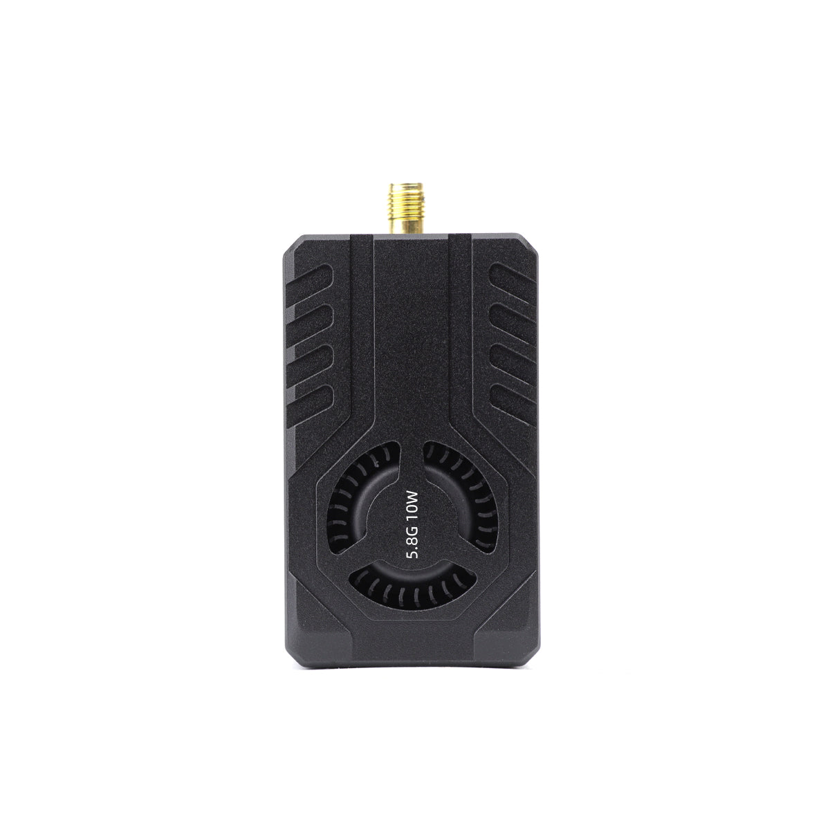 4.9-6.0GHz 10W FPV video transmitter (VTX), top view with SMA antenna connector and cooling fan