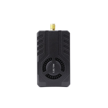 4.9-6.0GHz 10W FPV video transmitter (VTX), top view with SMA antenna connector and cooling fan