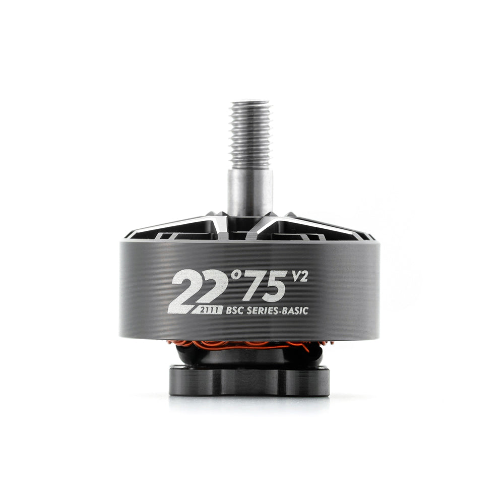 MAD BSC 2207.5 V2.0 FPV Drone Motor, MAD BSC 2207.75 V2 FPV brushless motor with threaded shaft, gray bell, and BSC Series-Basic branding