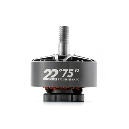 MAD BSC 2207.5 V2.0 FPV Drone Motor, MAD BSC 2207.75 V2 FPV brushless motor with threaded shaft, gray bell, and BSC Series-Basic branding