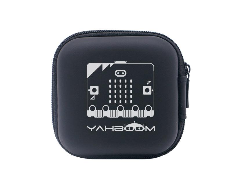 Yahboom micro:bit mini storage bag, black zippered hard case with micro:bit graphic and logo