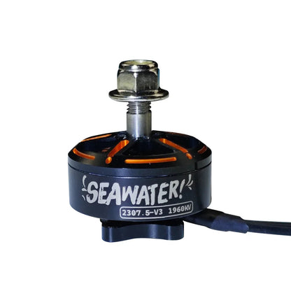 DarwinFPV 2307.5 V3 SeaWater 1960KV IP67 waterproof brushless motor, side view with wire lead