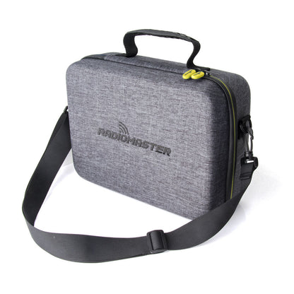 RadioMaster Large Fabric Carry Case with shoulder strap, gray hard shell and yellow zipper pulls