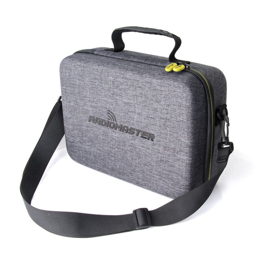 RadioMaster Large Fabric Carry Case with shoulder strap, gray hard shell and yellow zipper pulls